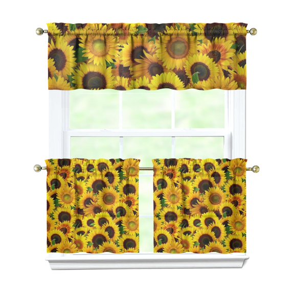 Vintage Rustic Curtains 24 Inch - 3 Panel Bohemian Floral Farmhouse Set with Wildflowers, Rod Pocket Kitchen Window Drapes