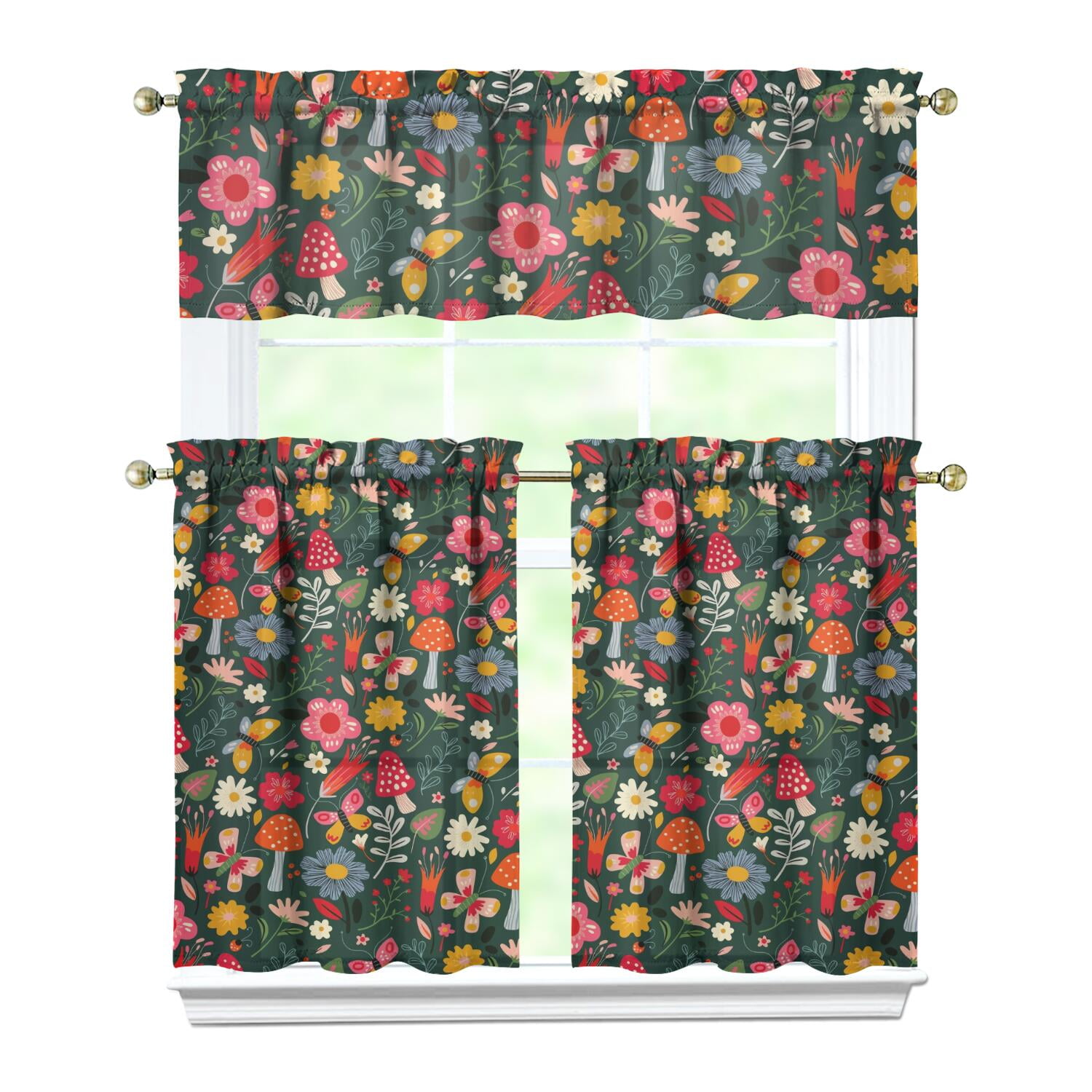 Rustic Drapery Vintage Rustic Curtains 36 Inch - 3 Panel Bohemian Floral Farmhouse Set ...