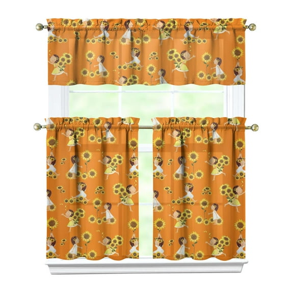 Vintage Rustic Curtains 36 Inch - 3 Panel Bohemian Floral Farmhouse Set with Wildflowers, Rod Pocket Kitchen
