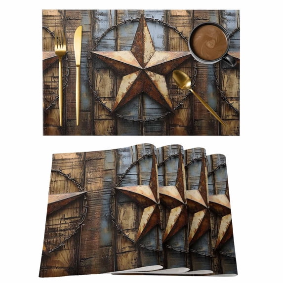 Vintage Rustic Dark Brown Wood Grain Placemats Set of 2, Independence Day Non-Slip Place Mats Washable Table Mats for Kitchen Dining Table Decorations Indoor/Outdoor