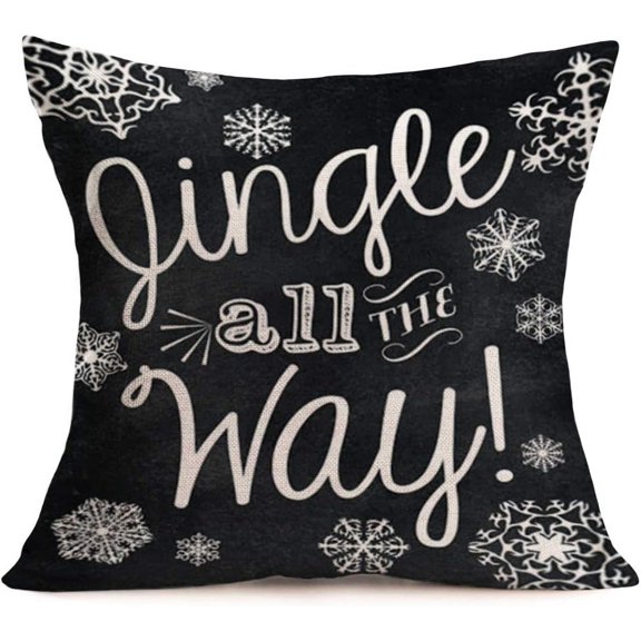 Vintage Rustic Decoration Cotton Linen Merry Christmas Quote Saying with Snowflake Decorative Pillow Covers 18 x 18 Inches Winter Holiday Farmhouse Decor Home Sofa Bed Pillowslip (WX-1)