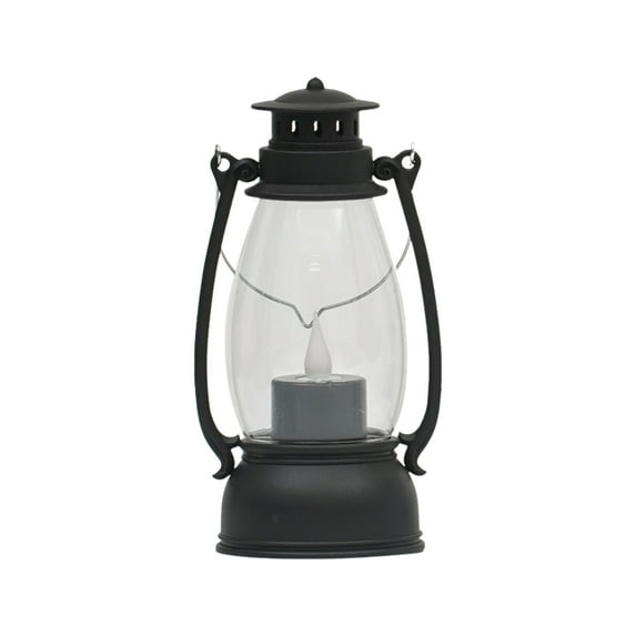 Vintage Rustic Electric Lantern Oil Lamp with Candle LED Light Black Nightstand Desk Table Lamps for Study Room Bedroom Theatre Prop Halloween Christmas Decoration, Battery Power