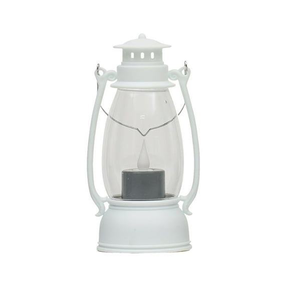 Vintage Rustic Electric Lantern Oil Lamp with Candle LED Light White Nightstand Desk Table Lamps for Study Room Bedroom Theatre Prop Halloween Christmas Decoration, Battery Power