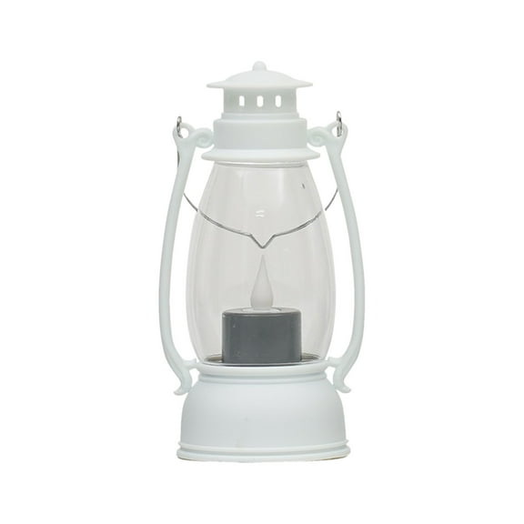 Vintage Rustic Electric Lantern Oil Lamp with Candle LED Light White Nightstand Desk Table Lamps for Study Room Bedroom Theatre Prop Halloween Christmas Decoration, Battery Power