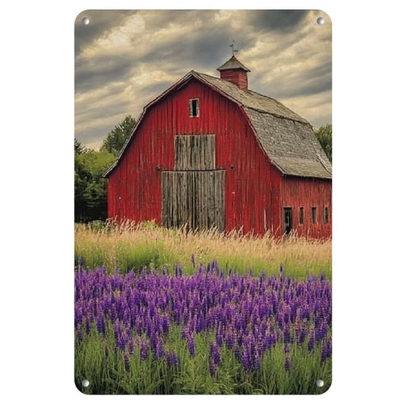 Vintage Rustic Farmhouse Metal Tin Sign, 8"x12" Iron Wall Art, Countryside Lavender Field &amp; Old Barn Decor, Multipurpose Indoor/Outdoor Hanging Plaque, No Electricity Needed, Rustic Home Decor