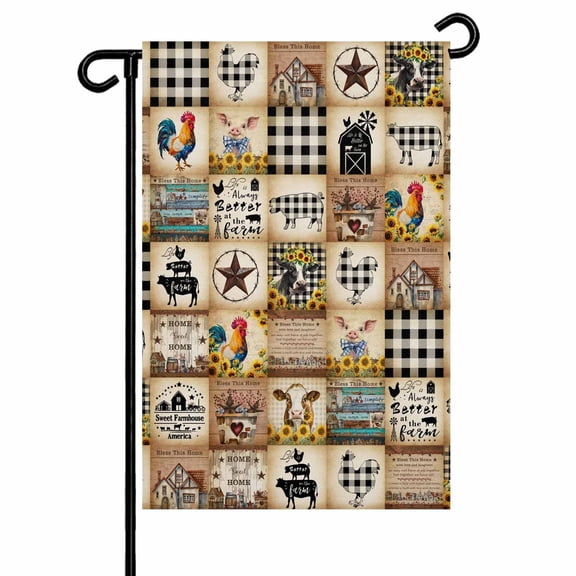 Vintage Rustic Farmhouse Plaid Garden Flags for Outside Farm Animals Barn Stars Double Sided Yard Flags Outdoor House Decoration, Small 12X18 Inch,