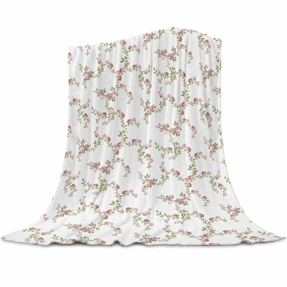 Vintage Rustic Floral Light Pink Roses Flowers Leaves Flannel Blanket for Bed,Travel and Camping, Super Soft Cozy Blanket for All Seasons 50"x60"