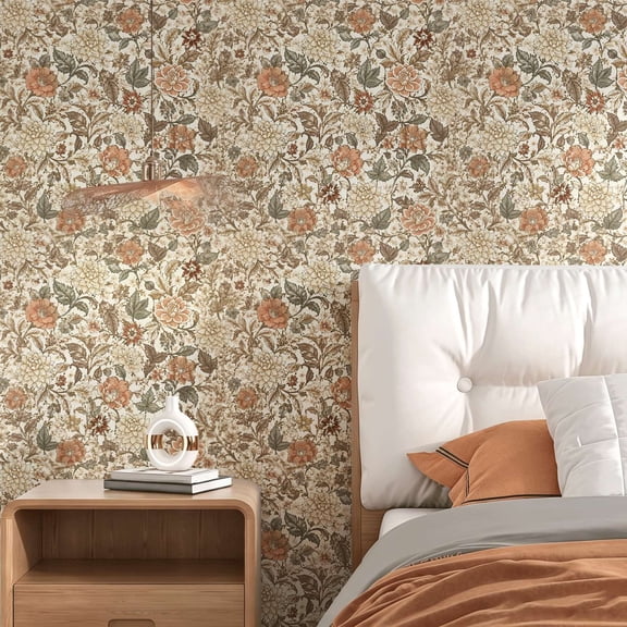 Vintage Floral Peel and Stick Wallpaper, Rustic Boho Wall Art Wall Decor Art Print, Elegant Exquisite Wall Decoration for Living Room Bedroom Apartment Home Decor peel and stick wallpaper.