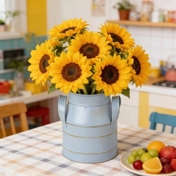 Vintage Rustic Flower Vase, Decorative Table Centerpiece, Suitable for Fresh Dried Floral Arrangements, Home Decor for Bedroom, Distressed Finish Farmhouse Style Decorative Accent, 4.7*5.7in, Blue