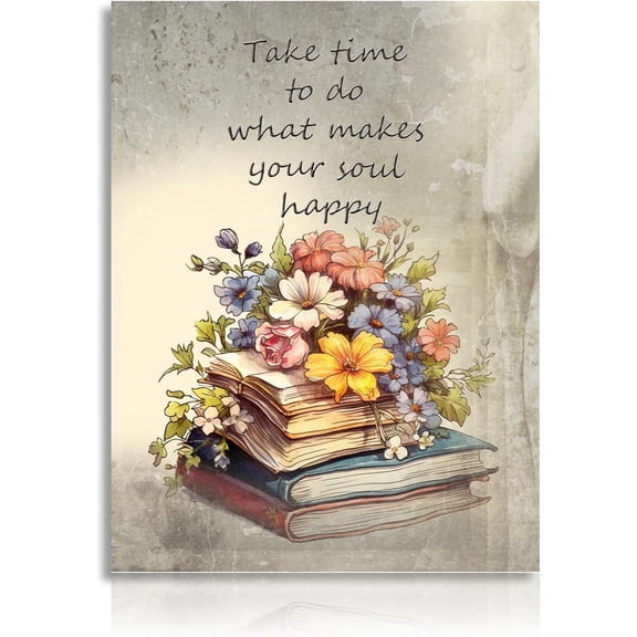 Vintage Rustic Flowers on the Books Wall Art Decor, Farmhouse Flower Wall Decor for Study Room Library Book Store, 12x16 in, Unframed