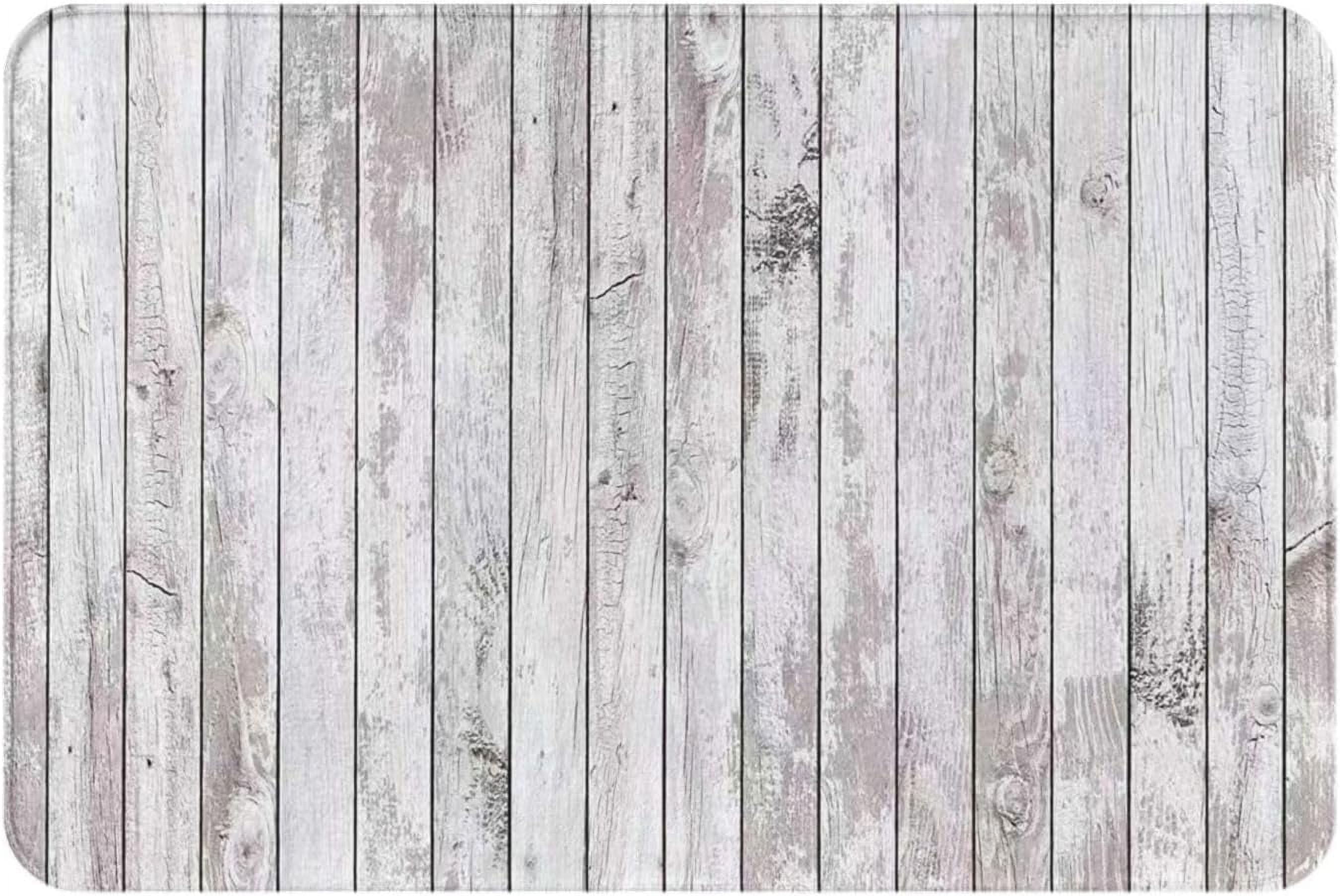 Vintage Rustic Gray White Wood Grain Floor Non Slip Absorbent Resist