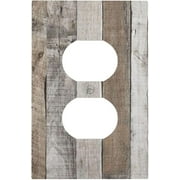 Vintage Rustic Kitchen Distressed Rustic Taupe Brown Gray Wood Wooden Grain 1 Gang Duplex Receptacle Wall Plate Jumbo Electrical Outlet Decorative Decorator Light Switch Faceplate Plug Socket Cover