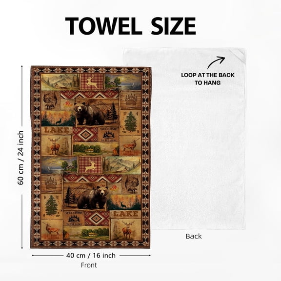 Vintage Rustic Lodge Bear Kitchen Towels Decorative Set of 2 Soft Absorbent Country Cabin Hand Tea Towels Gifts Bathroom Farmhouse Holiday Home Kitchen Decor 16x24 Inch