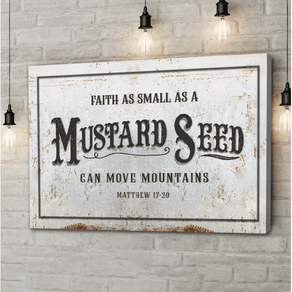 Vintage Rustic Matthew 17:20 Christian Framed Canvas Wall Art, Bible Verse Scripture Home Decor for Office Living Room Bedroom, Inspirational Religious Wall Decor Gift