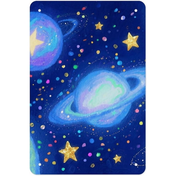Vintage Rustic Metal Tin Sign, Stars Galaxy Wall Decor, Dustproof 8 x 12 Inch with Pre-Drilled Holes for Man Cave, Garage, Bar, Kitchen and Office
