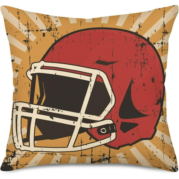 Vintage Rustic Motorcycle Helmet Throw Pillow Covers Retro Spot Design Football Helmet Pillowcase Cotton Linen Decor Home Sofa Couch Cushion Case Cover 18x18Inch