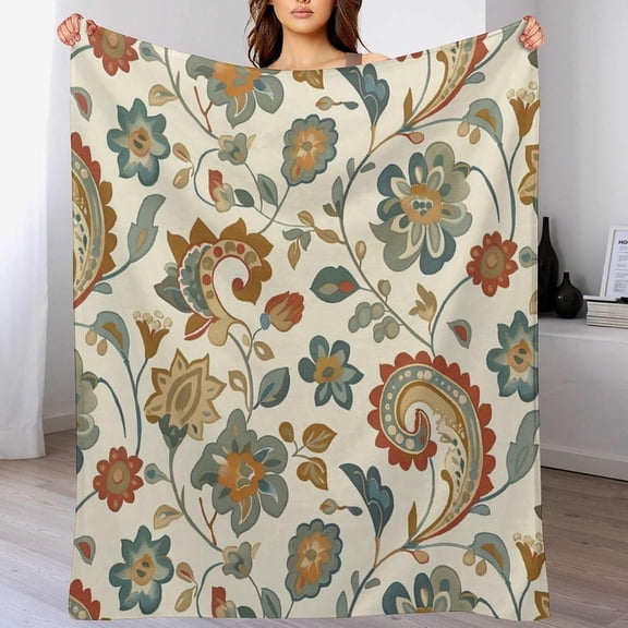 Vintage Rustic Paisley Floral Throw Blanket, Soft Cozy Warm Flannel Classic Rustic Plant Flower Blanket for Couch Sofa Bed, 30"x40"