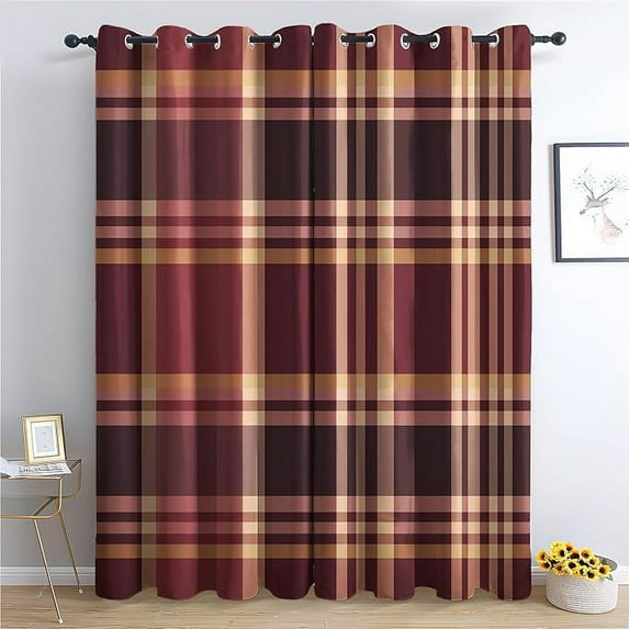Vintage Rustic Plaid Gingham Blackout Curtains For Bedroom Living Room, Thermal Insulated Room Darkening Grommet Drapes, Window Treatments & Home Decor 53"W x 84"L (Pack of 2)