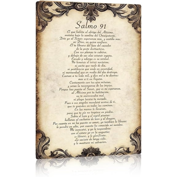 Vintage Rustic "Salmo 91" Spanish Psalm Aluminum Sign - 8x12in Christian Wall Decor for Home, Church, Religious Gift & Bible Verse Art