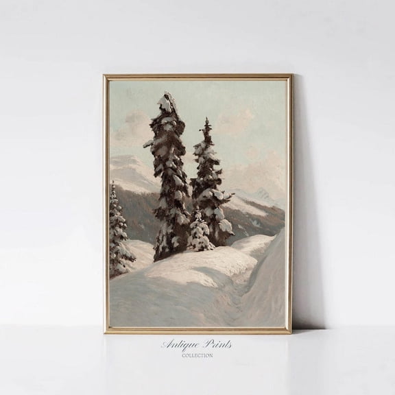 Vintage Rustic Snowy Winter Forest, Antique Farmhouse Festive Wall Art, Winter Pine Tree Print, Winter Festive Decor, Poster, Unframed Poster Size 8x12