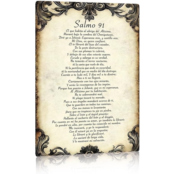 Vintage Rustic Spanish Psalm 91 Aluminum Wall Sign, Christian Bible Verse Decor for Home or Church, 8 x 12 in