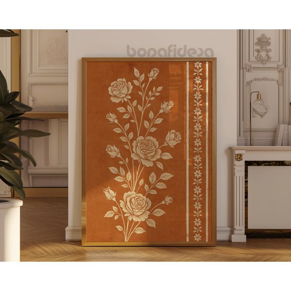 Vintage Rustic Textile Pattern Wall Decor Burnt Orange Autumn Design
