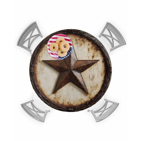 Vintage Rustic USA Stars Fitted Round Tablecloths Elastic Edged Table Covers 36"-44",Primitive Western Country Waterproof Dining Room Table Cloth for Kitchen Holiday Party Tables Decor