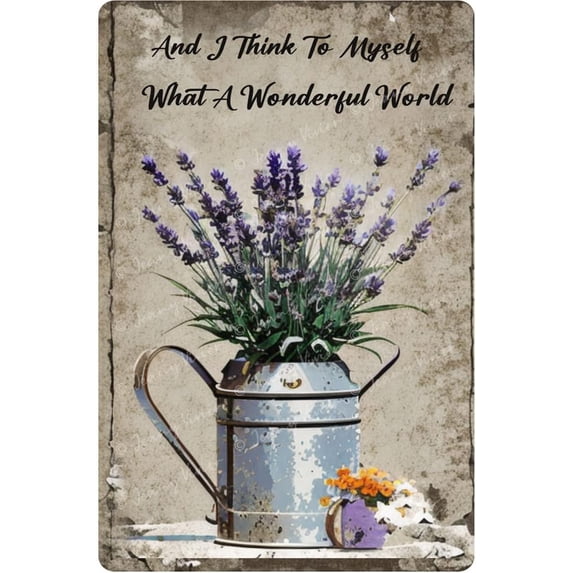Vintage Rustic Wall Decor Metal Tin Sign,and I Think to Myself What A Wonderful World Metal Poster,Lavender Metal Poster Plaques, Home Decor Sign 5.5x8 Inches