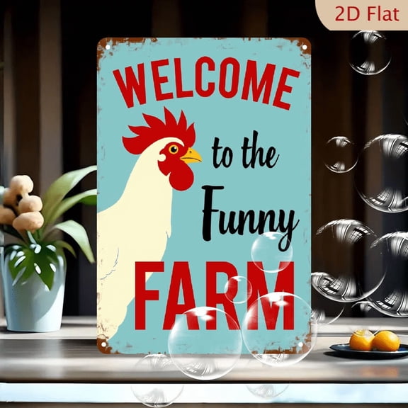 Vintage Rustic Welcome to the Funny Farm Rooster Metal Wall Sign - 8x12 Inch Iron Farmhouse Decor with Distressed Edges, No Electricity Needed, Indoor/Outdoor Country Home Art