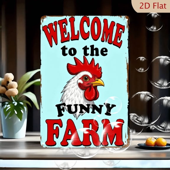 Vintage Rustic Welcome to the Funny Farm Rooster Metal Wall Sign - 8x12 Inch Iron Farmhouse Decor with Distressed Edges, No Electricity Needed, Indoor/Outdoor Country Home Art