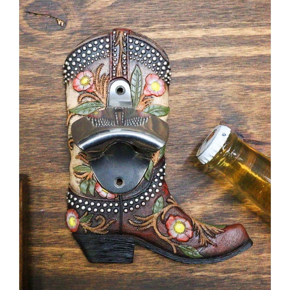Vintage Rustic Western Longhorn Steer Cowboy Boot Wall Beer Bottle Cap Opener