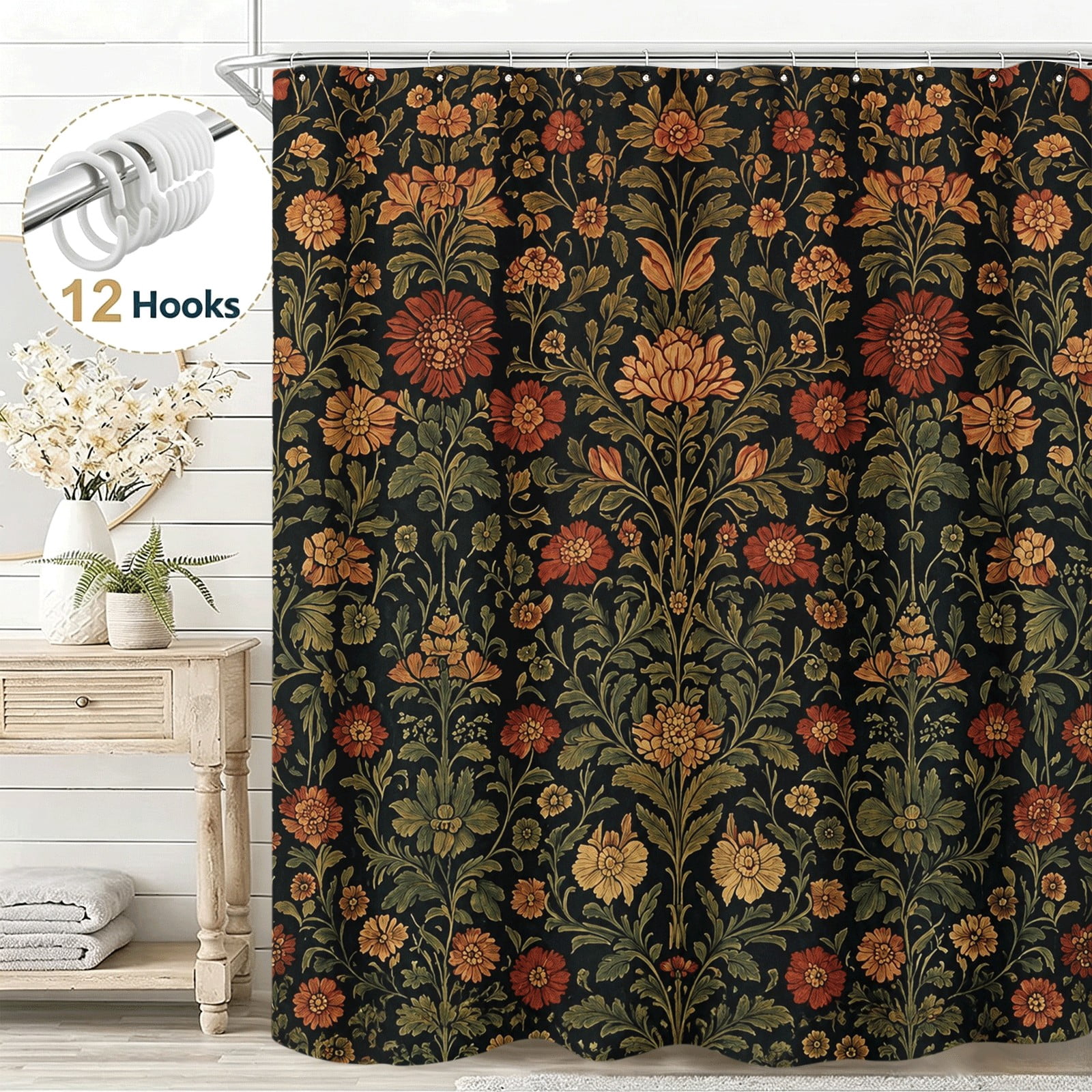Vintage Rustic William Morris Style Floral Shower Curtain, Exquisite