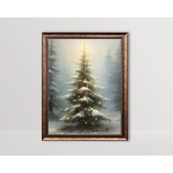 Vintage Rustic Winter Tree, Cottagecore Wall Art, Winter Farmhouse Decor, Winter Tree Farm Poster,, Unframed Canvas Size 8x12