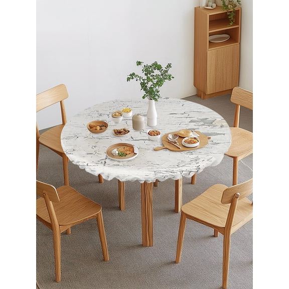 Vintage Rustic Wood Grain Round Fitted Tablecloth with Elastic Edge, Retro Country White Wood Grain Waterproof Stretch Table Covers for 36"-44" Tables Wipeable Table Cloth for Outdoor