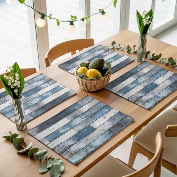 Vintage Rustic Wooden Board Placemats Set of 4,Wipeable Washable Table Mats for Dining Tables, Farmhouse Colorful Mottle Wood Place Mats for Kitchen Event Party Tabletop Decor