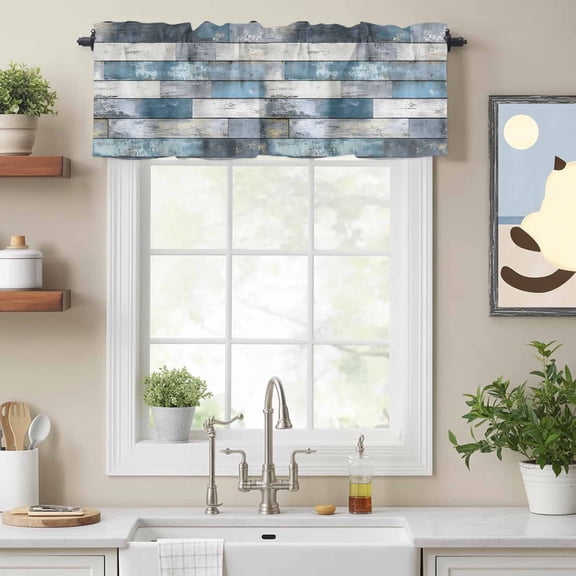 Vintage Rustic Wooden Board Valances for Windows,Kitchen Valance Rod Pocket Short Curtain, Farmhouse Colorful Mottle Wood Valance Curtain Window Valances for Bedroom Bathroom Living Room 54x18in