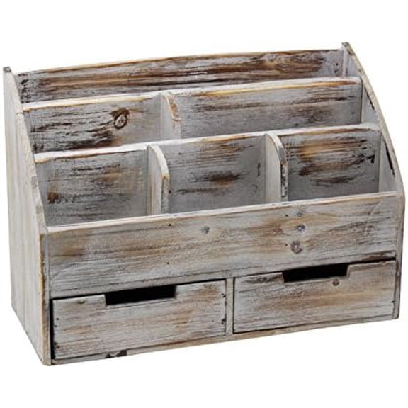 Vintage Rustic Wooden Office Desk Organizer & Mail Rack For Desktop, Tabletop, or Counter - Distressed Torched Wood-Store Supplies, Desk Accessories, Mail – Barnwood (WO3)