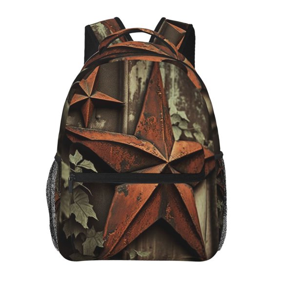 Vintage Rusty Stars Primitive Country Rustic Backpack Casual College Bag Zipper Laptop Daypack Hiking Rucksack Travel