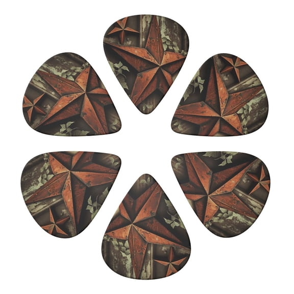 Vintage Rusty Stars Primitive Country Rustic Guitar Pick 6 Pack for Bass Acoustic Electric Guitars Lovers Gift 0.71mm