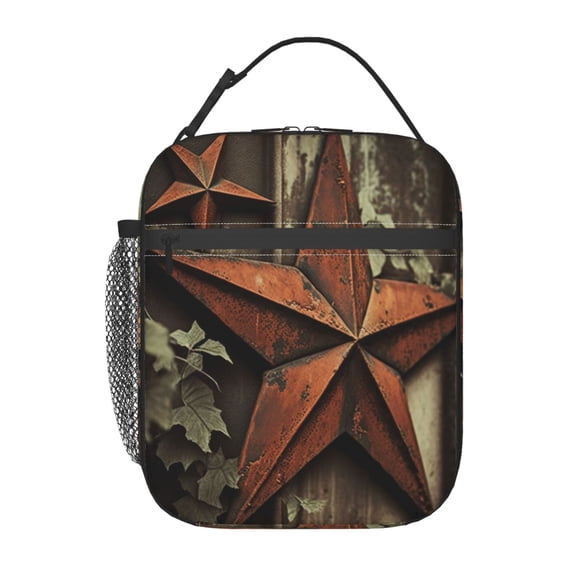 Vintage Rusty Stars Primitive Country Rustic Lunch Box Bag Insulated Lunchbox Reusable Tote Thermal Cooler Portable for Women Men