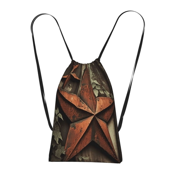 Vintage Rusty Stars Primitive Country Rustic Packable Drawstring Backpack, Lightweight Foldable Cinch Storage Bag for Gym Travel Shopping