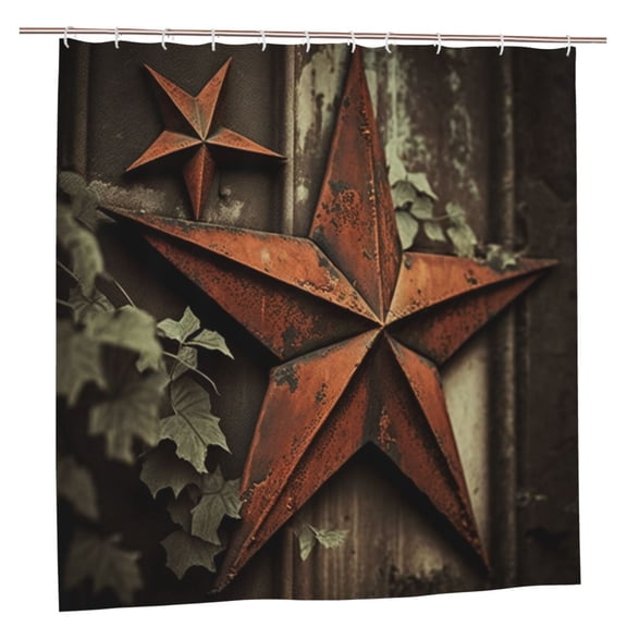 Vintage Rusty Stars Primitive Country Rustic Shower Curtain with 12 Plastic Hooks Washable Polyester Fabric Bathroom 72x72 Inch