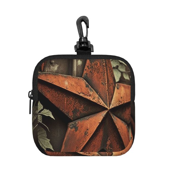 Vintage Rusty Stars Primitive Country Rustic Square Gear Pouch with Lobster Clasp Waterproof Tech Accessory Organizer, Key & Coin Case