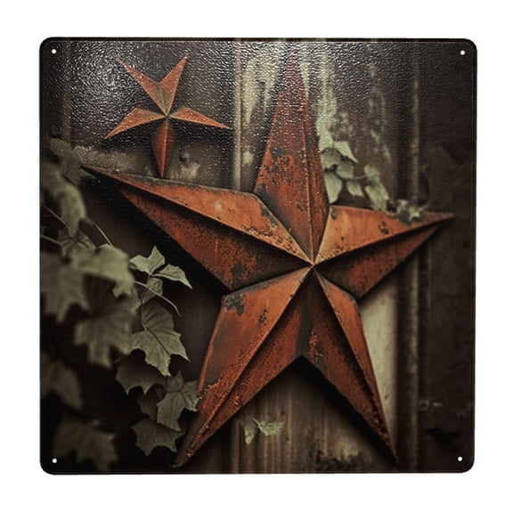 Vintage Rusty Stars Primitive Country Rustic Square Metal Sign 12x12 Inch Tin Sign Wall Decor Decorative Plaque for Bar, Cafe, Restaurant