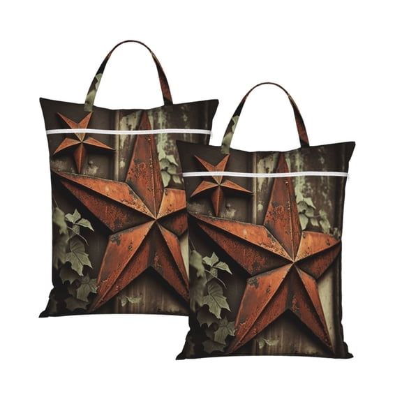 Vintage Rusty Stars Primitive Country Rustic Travel Dirty Laundry Bag 2PCS , Portable Hanging Storage Bag for Gym Camping Beach Business Trips