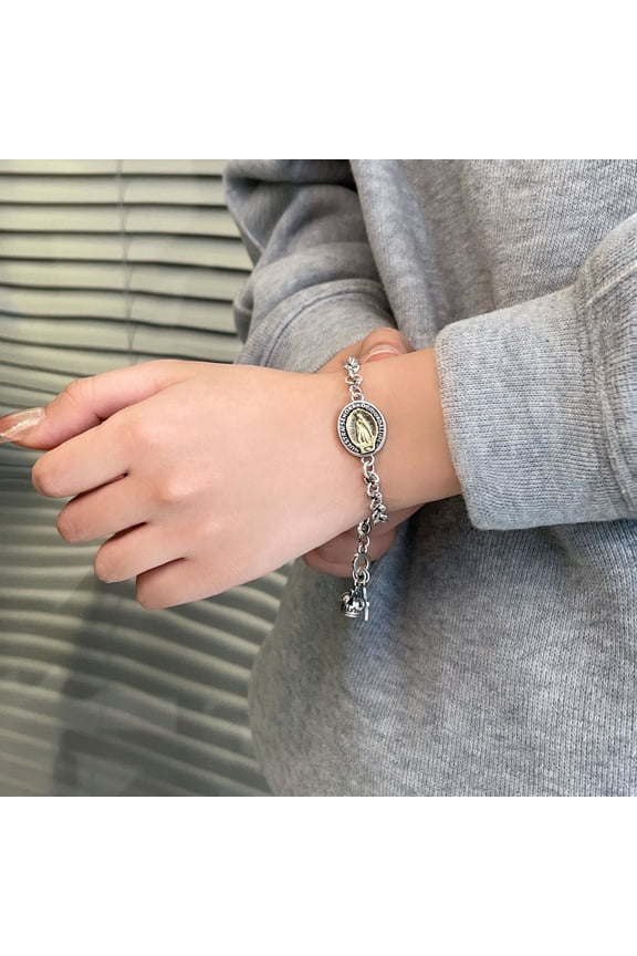 Vintage S925 Sterling Silver Virgin Mary Bracelet