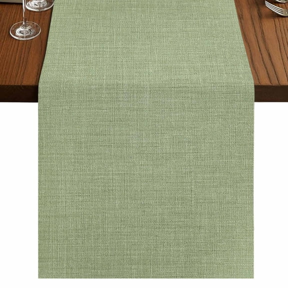 Vintage Sage Green 90 Inch Table Runner, Farmhouse Retro Beige Solid Color Farmhouse Dresser Scarf Cotton & Linen Tablerunner for Dining/Kitchen Island/Holiday Party Décor 13" x 90"
