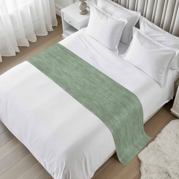 Vintage Sage Green Bed Runner Scarf for Queen Size Bed, Modern Farmhouse Textured Rustic Beds Scarf Throws for Foot of Bed, Decorative Bed Runners for Bedroom Hotel Guestroom, 83"x20"