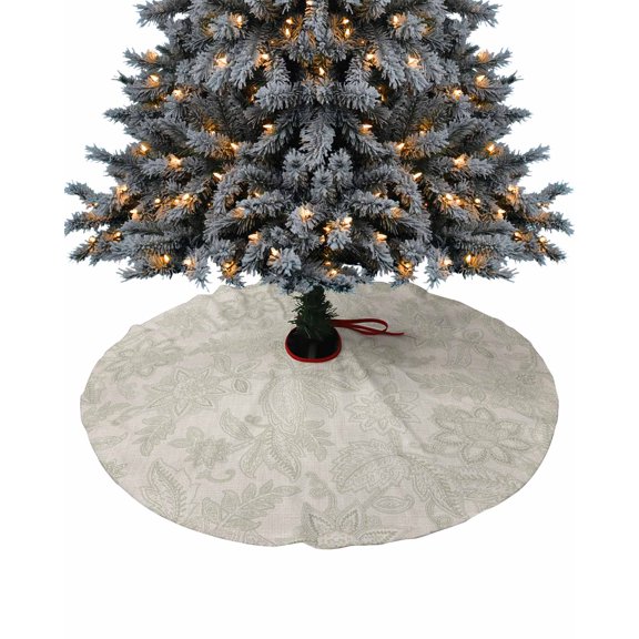 Vintage Sage Green Flower Christmas Tree Skirt 48 Inches Large Christmas Skirt Tree, Modern Ethnic Botanical Tree Skirt Christmas Decorations for Fireplace Party Holidays Indoor Outdoor