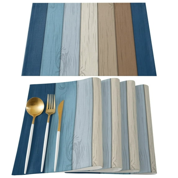 Vintage Sage Green Gray Woodgrain Placemat for Dining Table Tableware Mats Kitchen Dish Mat Pad 4/6pcs Table Mat Home ration